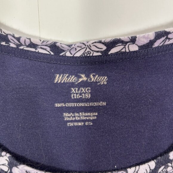 White Stag Women Short Sleeve T-shirt Top Scoop Neck Purple Floral Cotton Sz XL - Picture 4 of 7